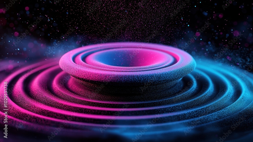 Fototapeta premium Abstract wave patterns with vibrant pink and blue colors on a dark background.