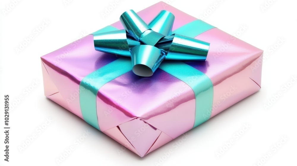 Obraz premium Colorful gift box with a shiny bow, perfect for celebrations or special occasions, isolated on white background.