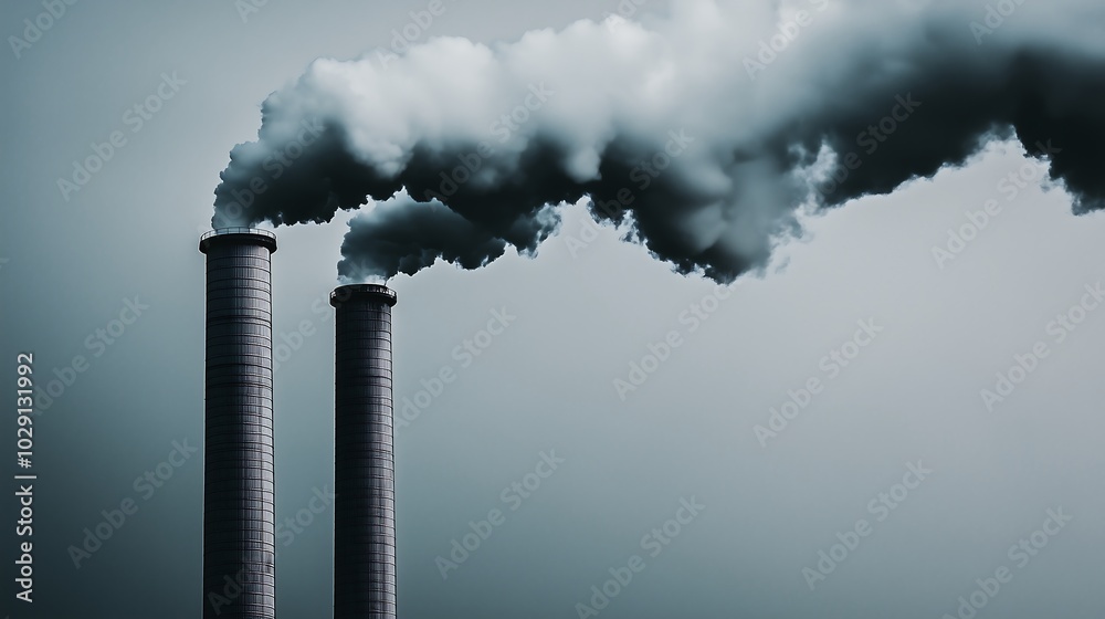 Factory Smokestacks Emitting Heavy Smoke Factory Smokestacks Emitting Heavy Smoke