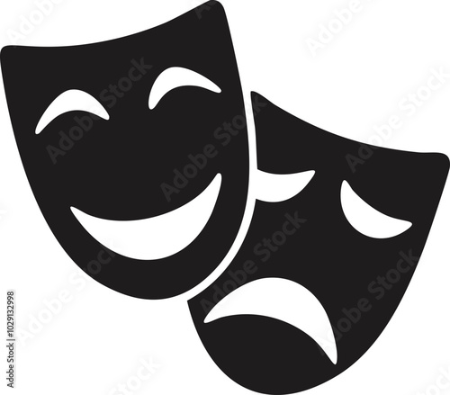 Comedy and Tragedy Masks. Masquerade Mask, Comic and Tragic Vector Icon for Theater or Carnival.