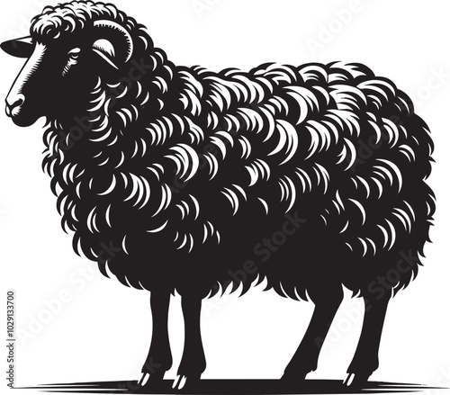 Black silhouette of domestic sheep on a white background vector illustration