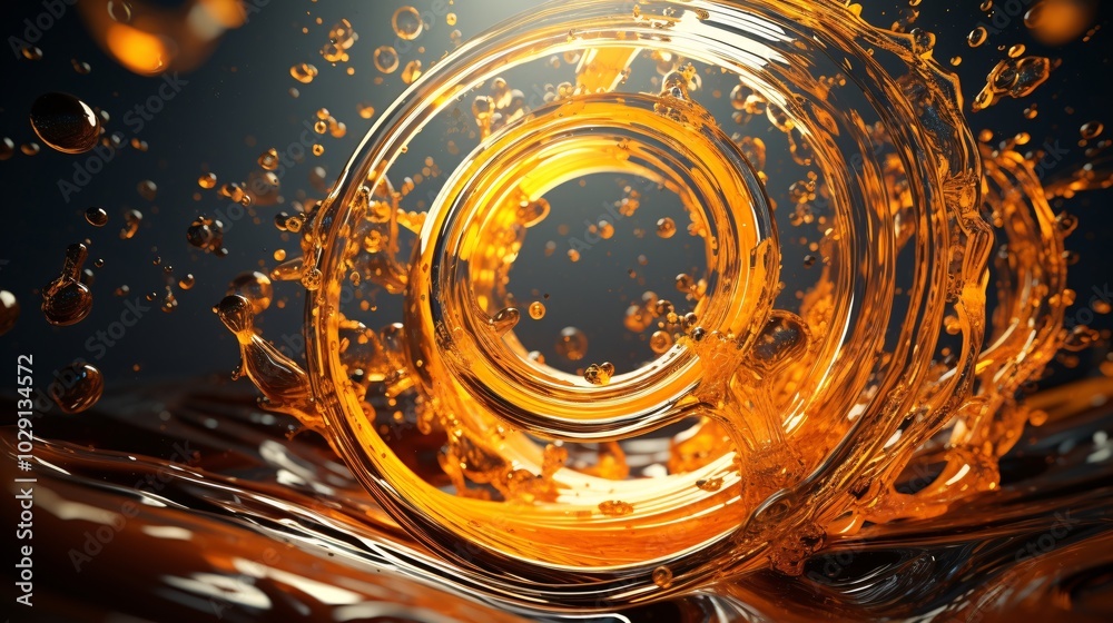 Oily liquid splashes creating an artistic circular design Oily liquid splashes creating an artistic circular design