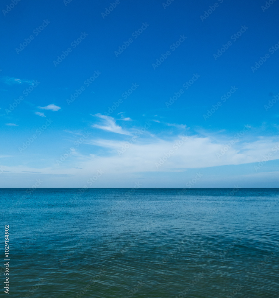 Landscape beautiful summer vertical wide horizon look viewpoint shore open sea beach cloud clean and blue sky background calm nature ocean wave water nobody travel at thailand chonburi sun day time Landscape beautiful summer vertical wide horizon look viewpoint shore open sea beach cloud clean and blue sky background calm nature ocean wave water nobody travel at thailand chonburi sun day time