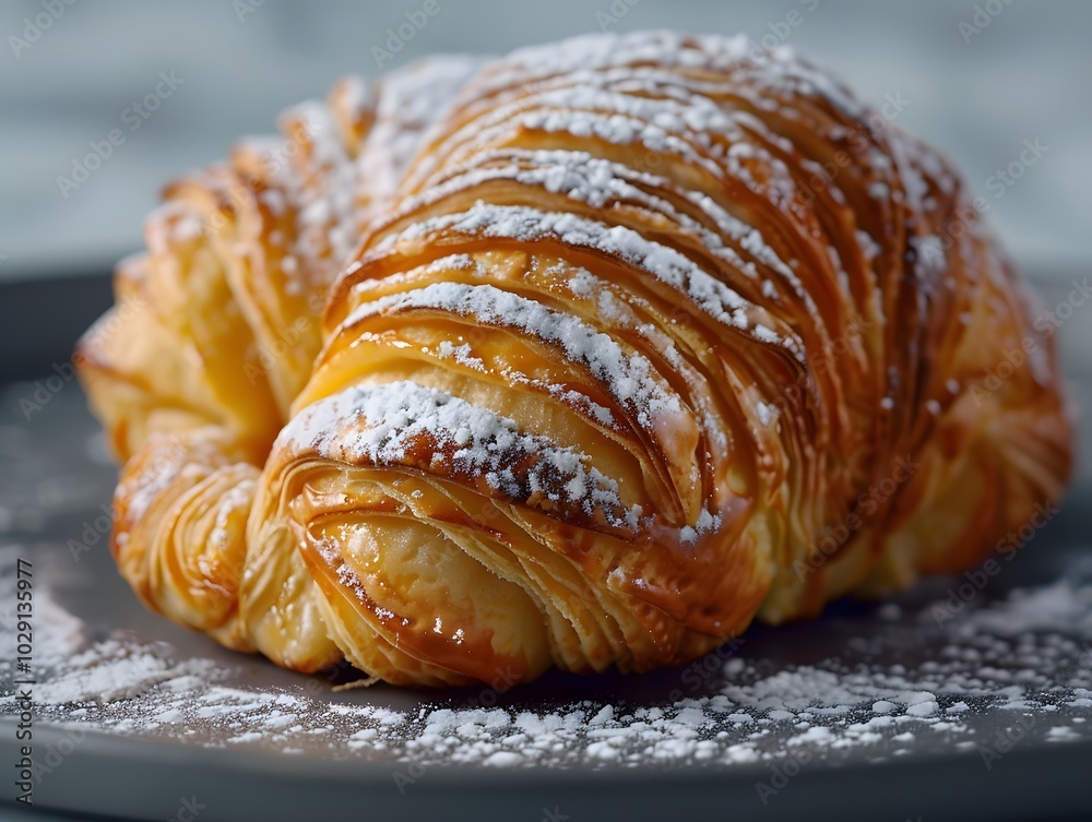 Close-up of a Delicious Croissant with Powdered Sugar Close-up of a Delicious Croissant with Powdered Sugar