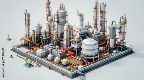 Cartoon refinery plant. Isometric diorama isolated on white background
