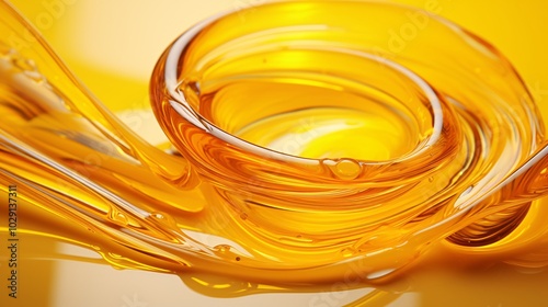 Close-up of yellow oily liquid creating a splash circle