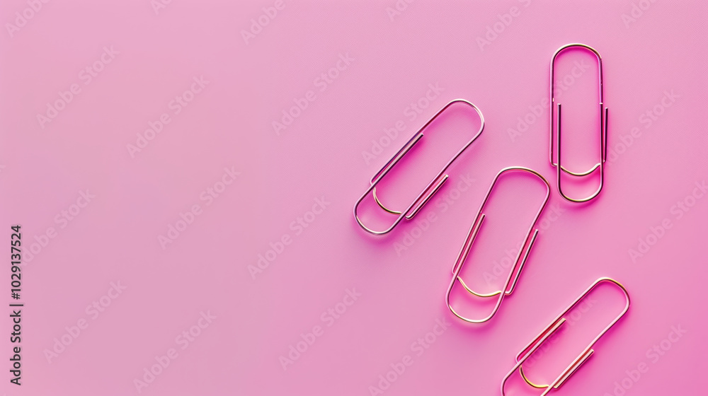 Minimalistic and stylish, this features silver paper clips arranged on soft pink background, creating modern and clean aesthetic perfect for office or stationery themes Minimalistic and stylish, this features silver paper clips arranged on soft pink background, creating modern and clean aesthetic perfect for office or stationery themes