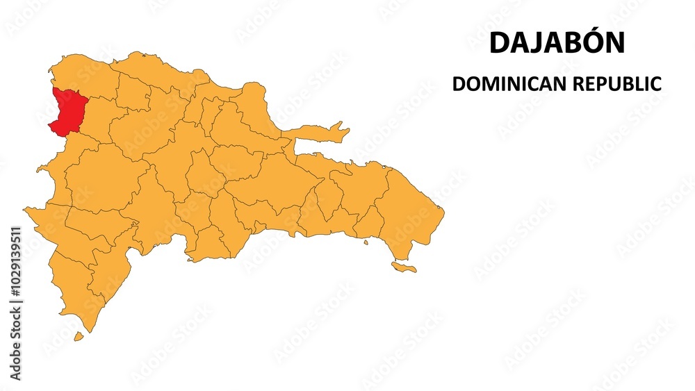 Obraz premium Dajabón Map is highlighted on the Dominican Republic map with detailed state and region outlines.