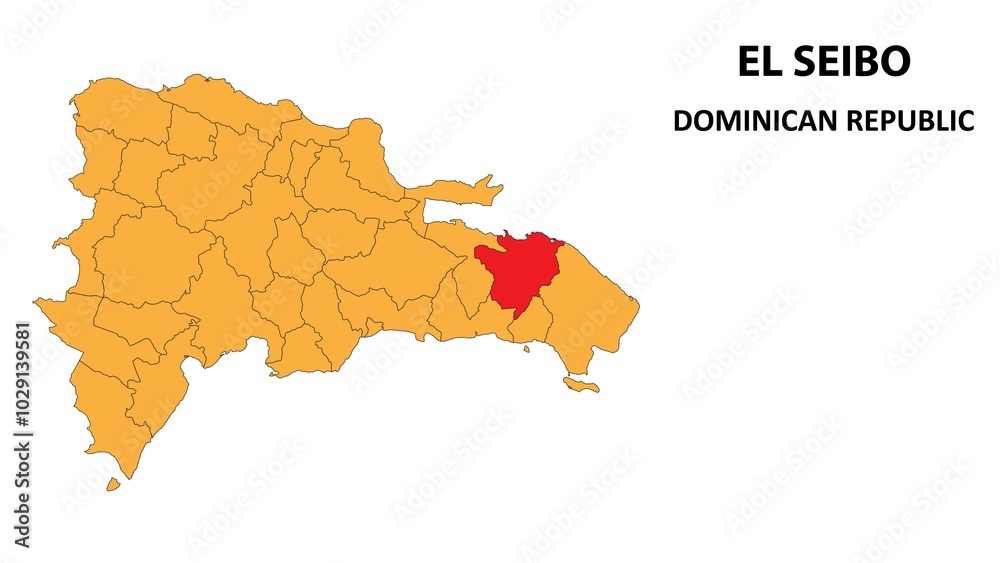 El Seibo Map is highlighted on the Dominican Republic map with detailed state and region outlines. El Seibo Map is highlighted on the Dominican Republic map with detailed state and region outlines.
