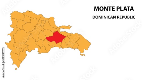 Monte Plata Map is highlighted on the Dominican Republic map with detailed state and region outlines.