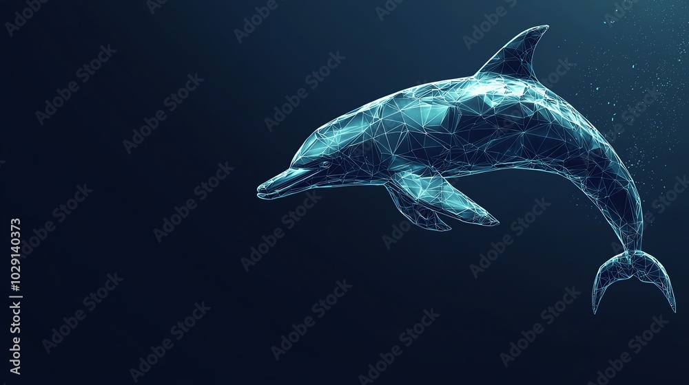 Naklejka premium A stunning 3D representation of a dolphin swimming gracefully in a dark blue ocean environment.