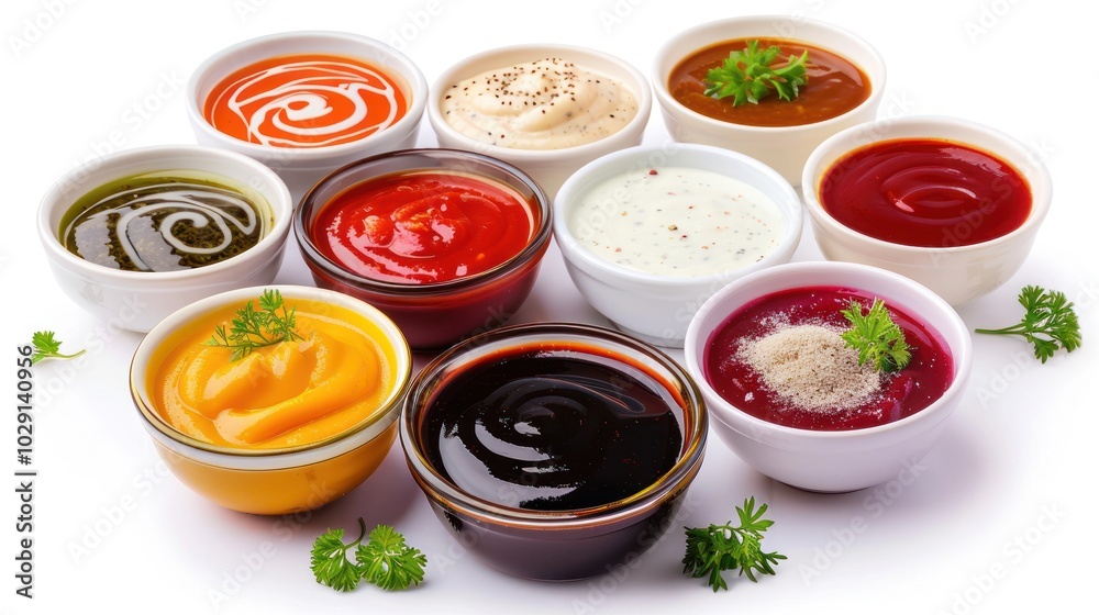 Collection of different sauces isolated on white background with clipping path Collection of different sauces isolated on white background with clipping path