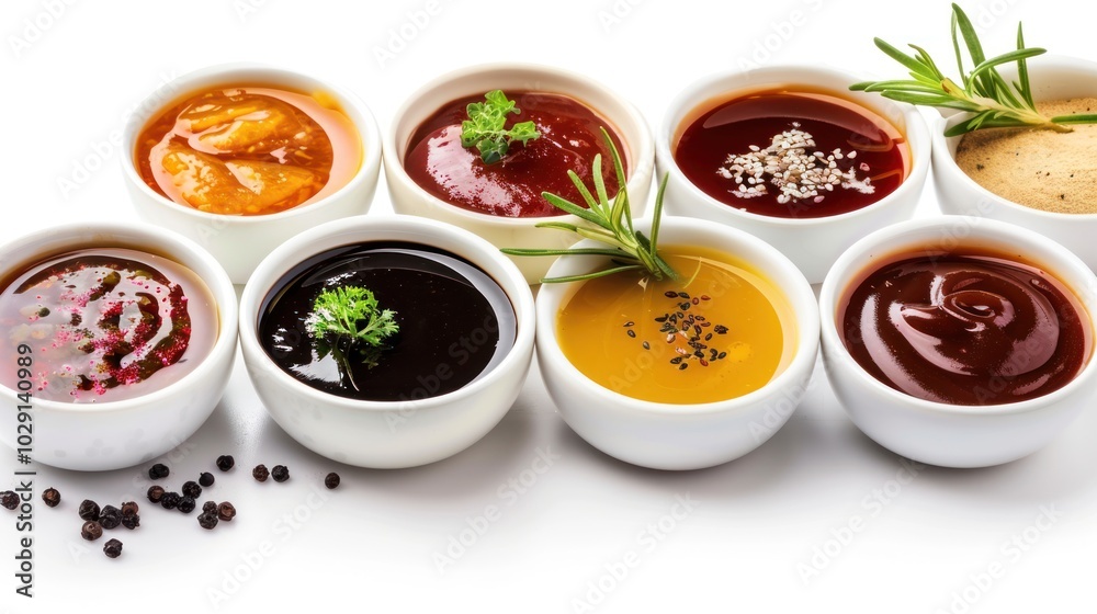 Collection of different sauces isolated on white background with clipping path Collection of different sauces isolated on white background with clipping path