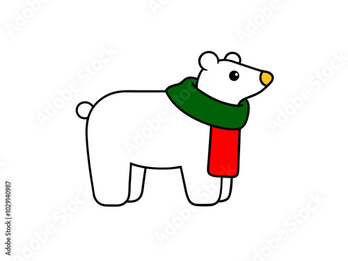  a Christmas polar bear wearing a scarf outline vector art illustration design on a white background.