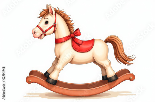 Children's rocking horse on a white isolated background.