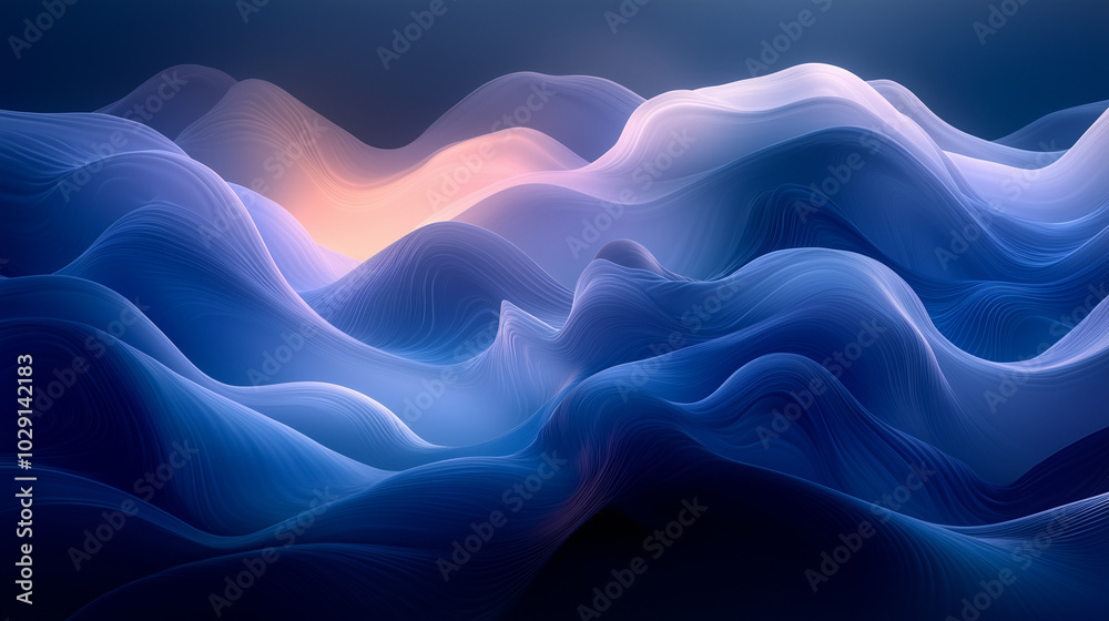 Obraz premium Abstract blue waves with soft light accents on dark background 