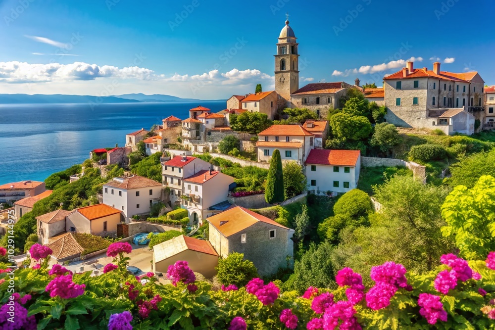 Obraz premium Scenic Vrbnik Town on Krk Island, Croatia - Coastal Charm and Vibrant Landscapes