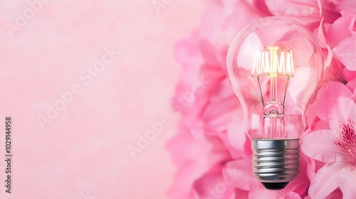 Illuminated Azaleas A Beautiful Fusion of Nature and Technology - Captivating Electric Light Bulb with Glowing Pink Petals