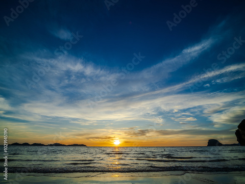 Fototapeta Naklejka Na Ścianę i Meble -  Landscape sunset look view horizon panorama summer sea beach nobody wind soft wave cool holiday calm sky cloud evening day time  calm nature tropical beautiful ocean water travel island Thailand