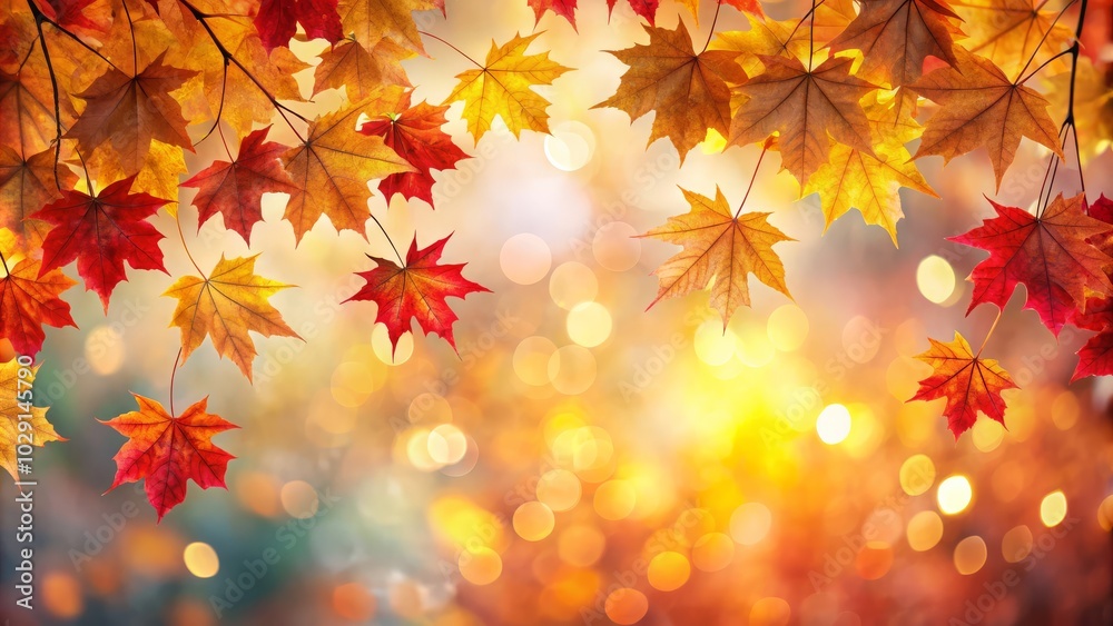 Cozy autumn web banner incorporating red and yellow maple leaves, enhanced by a dreamy bokeh background and soft lighting. Cozy autumn web banner incorporating red and yellow maple leaves, enhanced by a dreamy bokeh background and soft lighting.