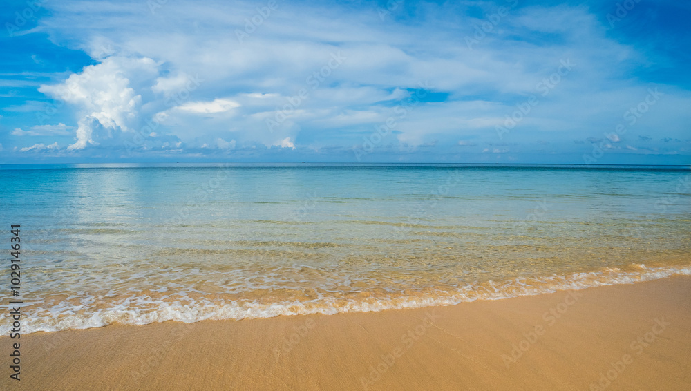 Beautiful horizon Landscape summer panorama front view point tropical sea beach white sand clean blue sky background calm nature ocean andaman wave water travel at Koh Muk Trang Thailand sun day time Beautiful horizon Landscape summer panorama front view point tropical sea beach white sand clean blue sky background calm nature ocean andaman wave water travel at Koh Muk Trang Thailand sun day time