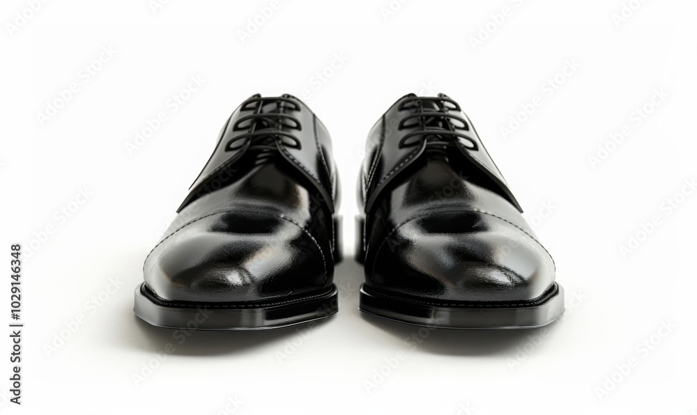 Pair of sleek black dress shoes, white background, 4K hyperrealistic photo Pair of sleek black dress shoes, white background, 4K hyperrealistic photo