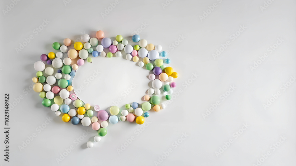 Colorful speech bubble created from various pills and candies on a white background Colorful speech bubble created from various pills and candies on a white background