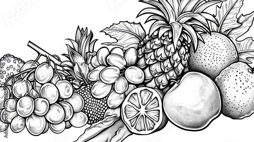 Black and White Still Life of Fruit