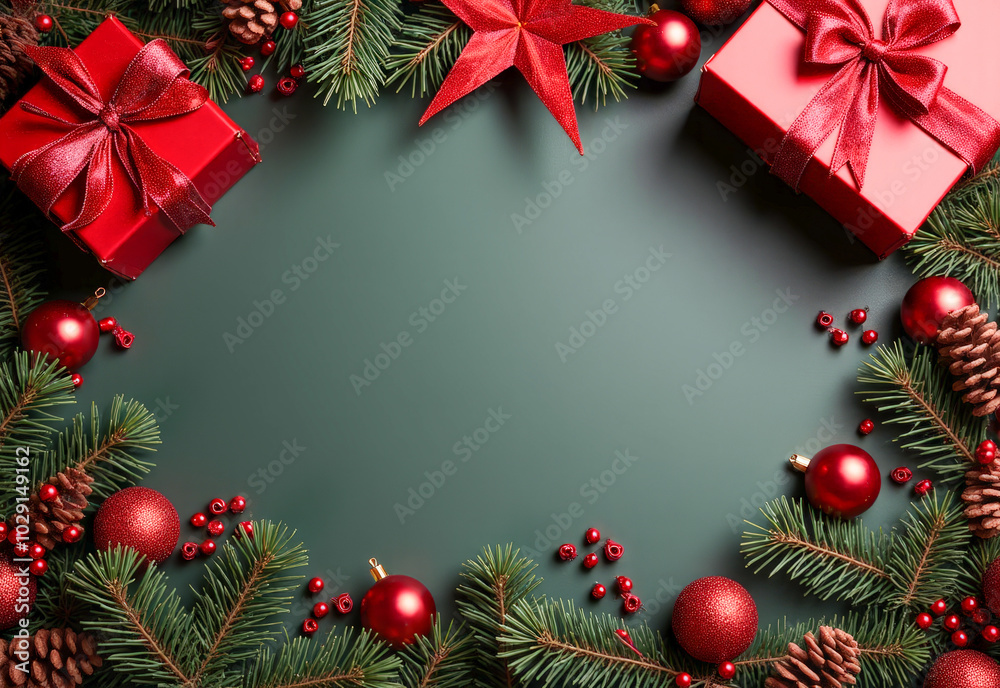 Christmas decoration on a dark textured background with a copy space top view Christmas decoration on a dark textured background with a copy space top view