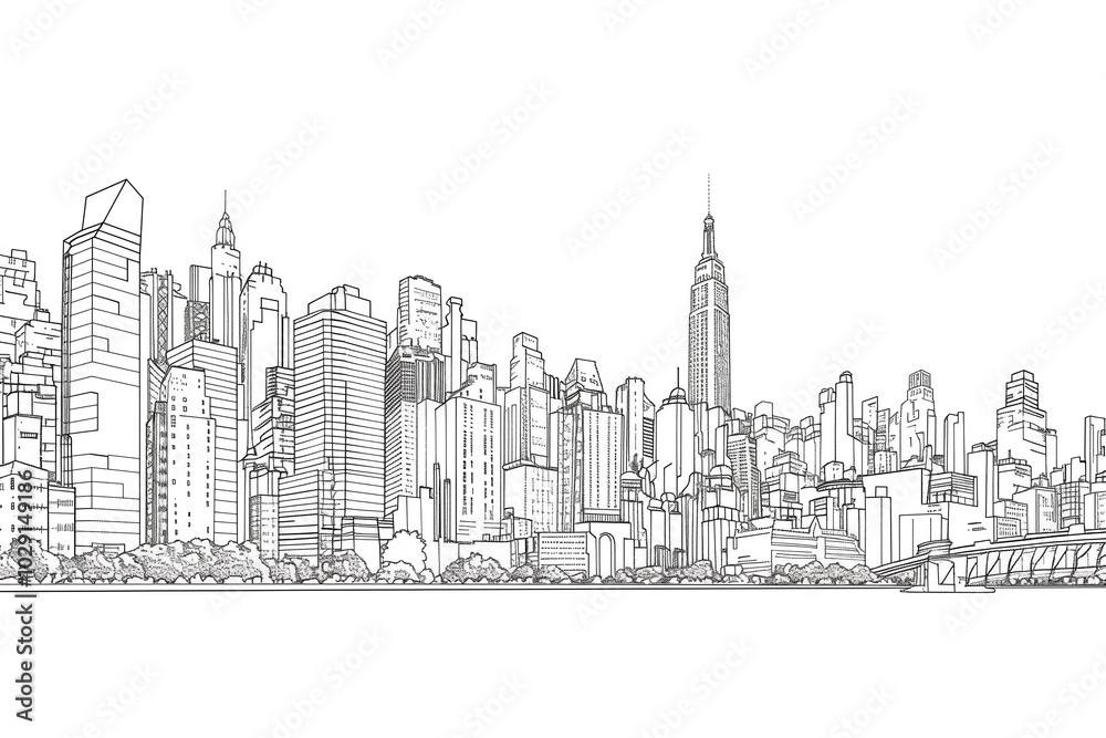 Minimalist black and white line drawing of a city skyline, showcasing iconic buildings and structures in a clean, artistic style for a modern backdrop. Minimalist black and white line drawing of a city skyline, showcasing iconic buildings and structures in a clean, artistic style for a modern backdrop.
