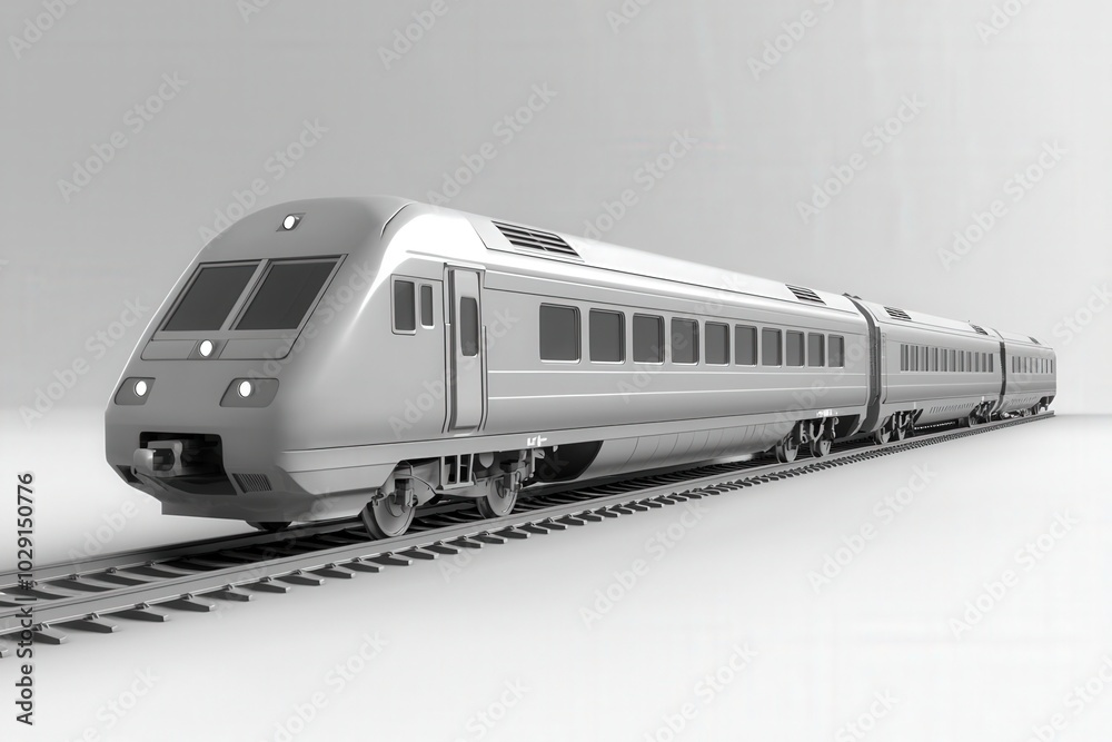 Fototapeta premium A sleek, modern train gliding smoothly along pristine tracks in a minimalist setting