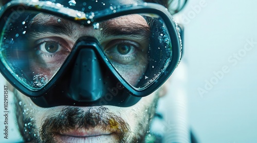 Man with diving gear, white background, underwater exploration photo