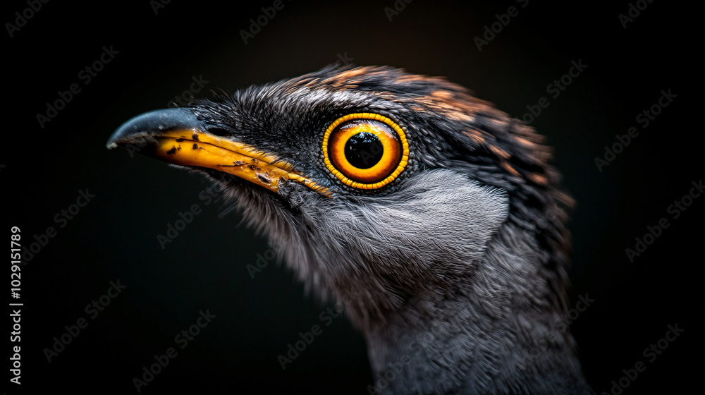 close-up of a bird with striking orange eyes close-up of a bird with striking orange eyes