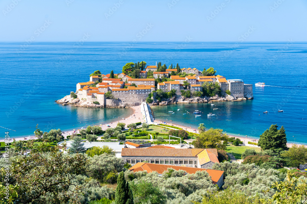 view on Sveti Stefan in Montenegro