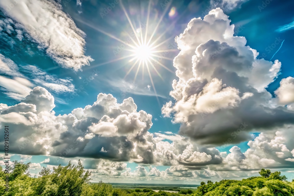 Serene Blue Sky with Fluffy Clouds for Tranquility and Peaceful Atmosphere Serene Blue Sky with Fluffy Clouds for Tranquility and Peaceful Atmosphere