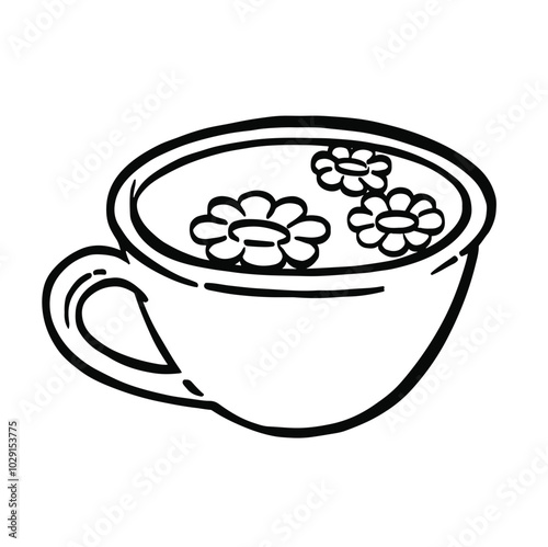 Cup of tea with chamomile line