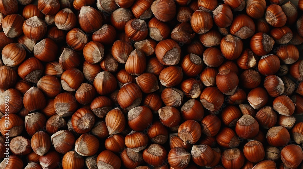 Hazelnuts background, top view, close up of hazelnut nuts texture Hazelnuts background, top view, close up of hazelnut nuts texture