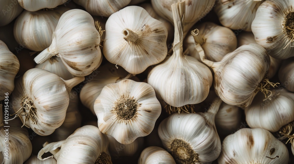 Heap of garlic, top view with copy space Heap of garlic, top view with copy space