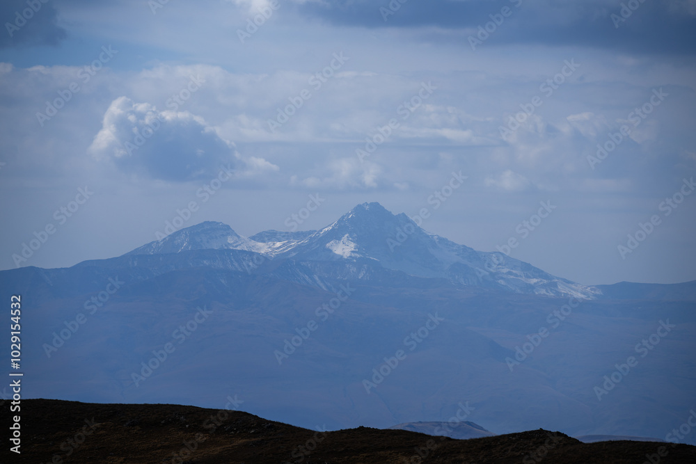 Fototapeta premium Beautiful view of mountain Aragats from distance, Armenia.