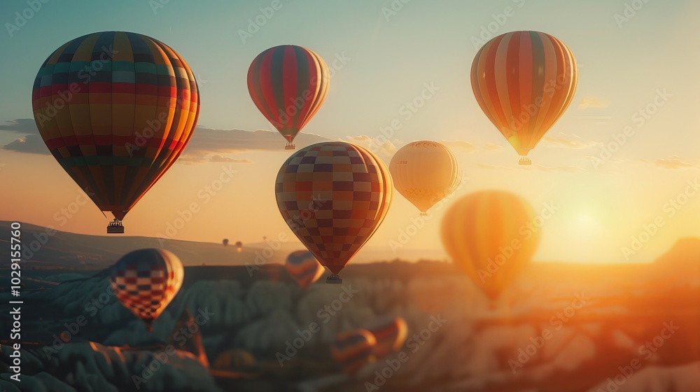 Obraz premium Colorful Hot Air Balloons Floating at Sunrise