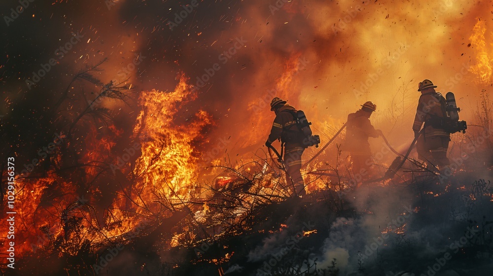Firefighters battling raging wildfire Firefighters battling raging wildfire