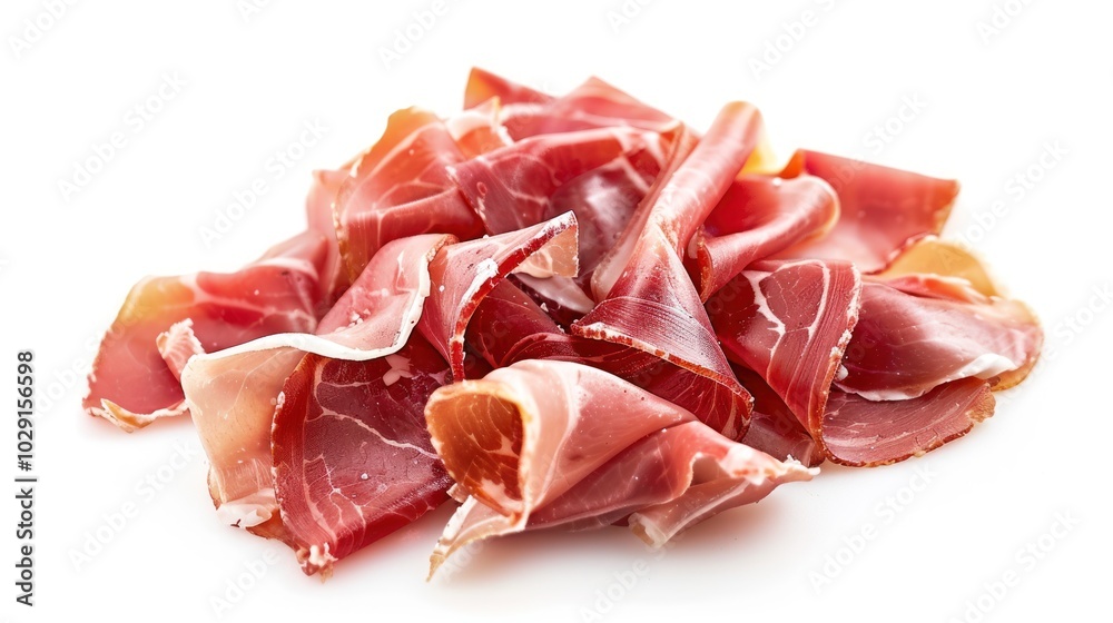 Italian prosciutto crudo or spanish jamon isolated on white background Italian prosciutto crudo or spanish jamon isolated on white background