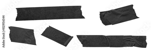 Realistic black transparent tapes, collage scotch strip for fix isolated on background .