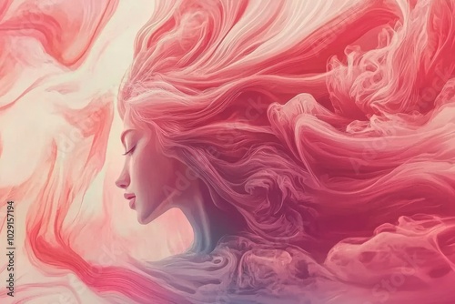 Wallpaper Mural Woman's Face Emerging from Pink Swirling Abstract Torontodigital.ca