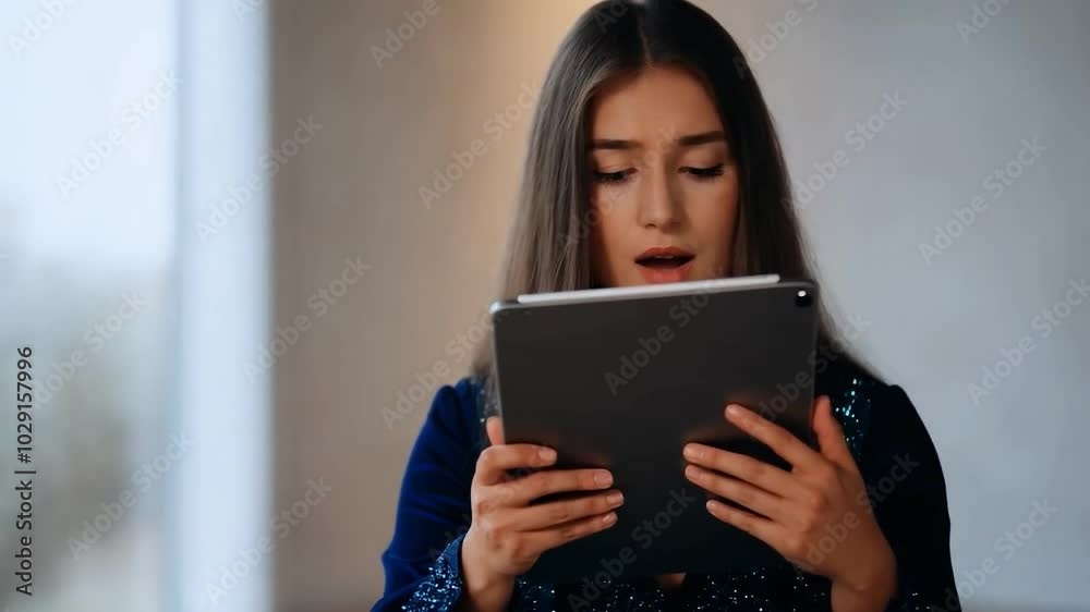 Singer sings using a tablet for sheet music Singer sings using a tablet for sheet music