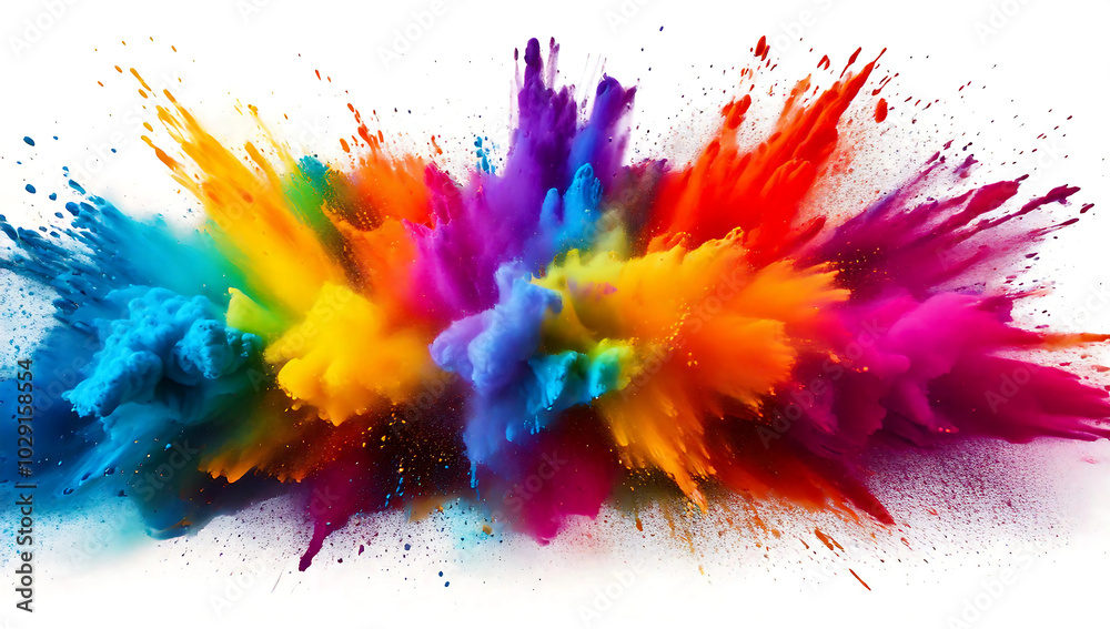 Fototapeta premium colorful pigment powder, explosion of colored powder exploding isolated on white background