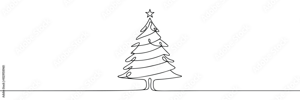 Christmas tree star one line continuous illustration