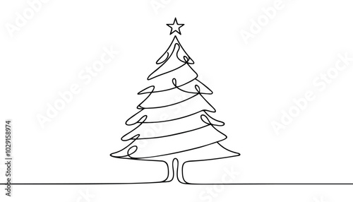 Christmas tree star one line continuous illustration