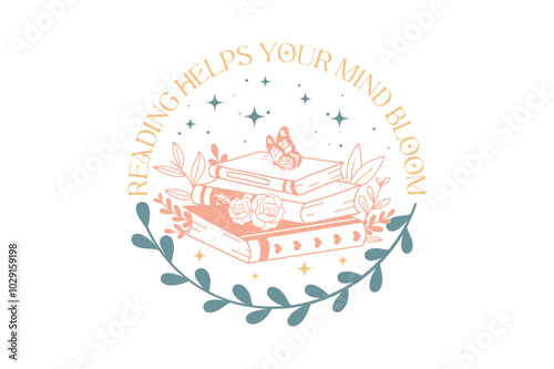 Reading helps your mind bloom, Book lover SVG T Shirt Design