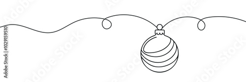 Continuous one line drawing of Christmas ball. Christmas ball isolated on white background. Vector illustration.